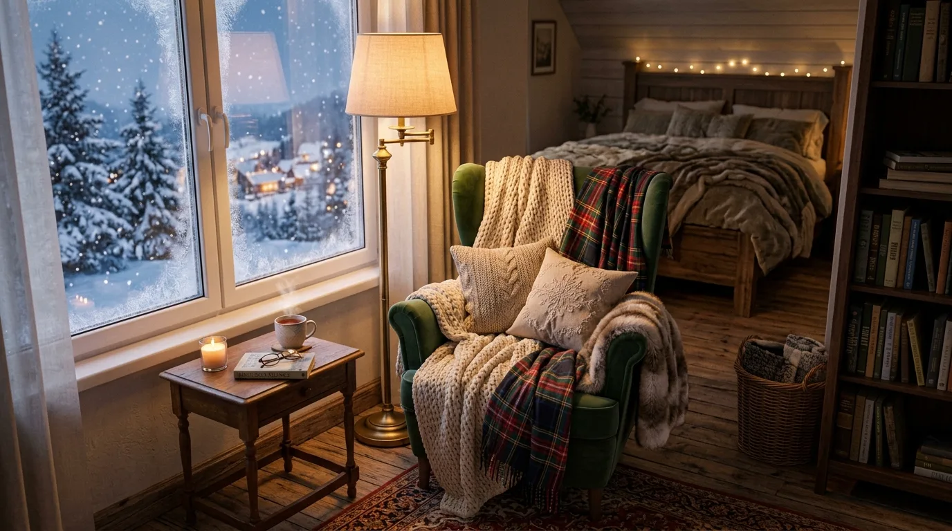 Let texture do more work than stronger color changes inspiration for a winter bedroom.
